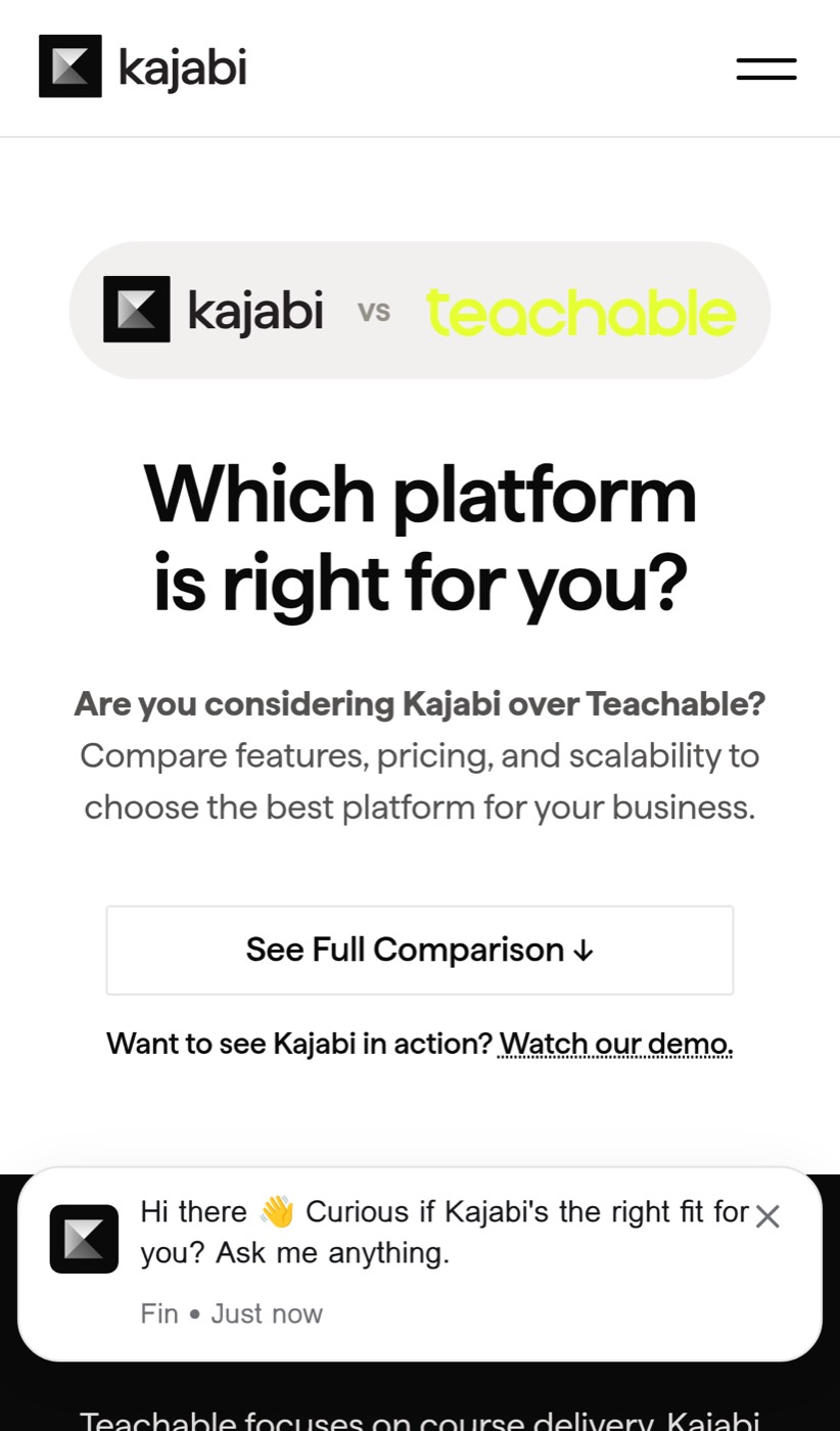 Kajabi versus Teachable mobile hero
